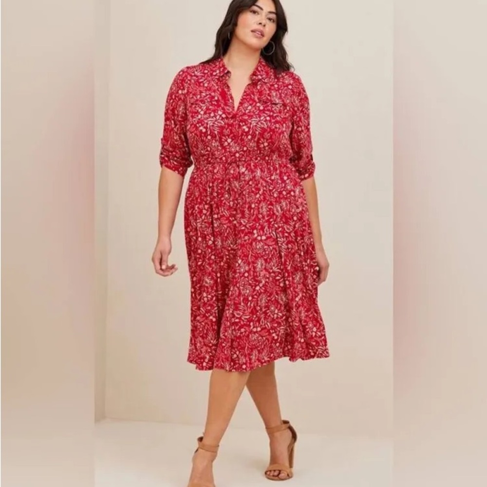 NWT TORRID MIDI CHALLIS SIZE 0/L/12 RED DRESS!